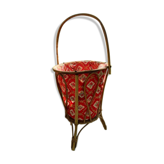 Red sewing cart of the 60s in wicker