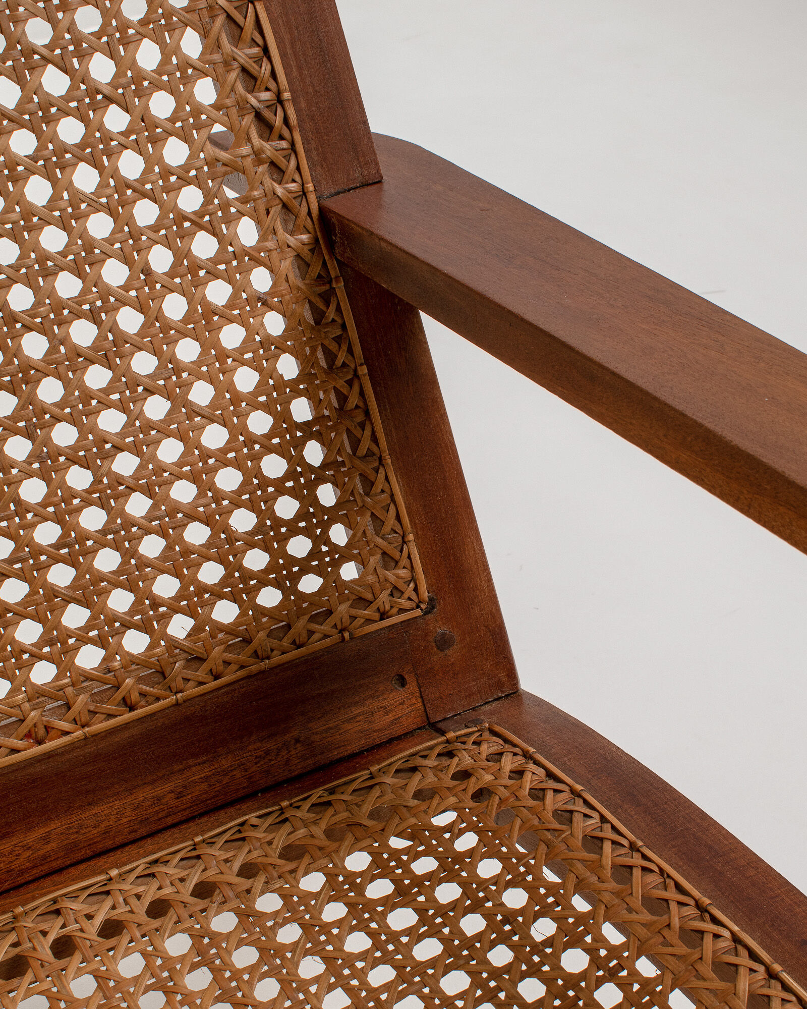 pair of french mahogany and cane armchairs, 1950s