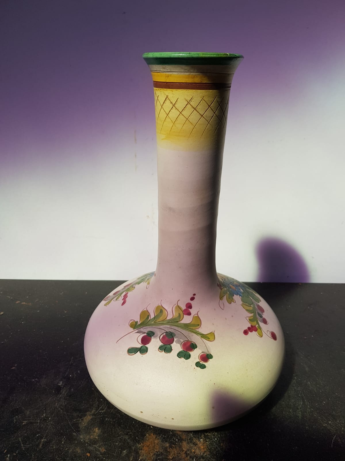 Ancient ceramic vase enamels decor flowers made in italy vintage