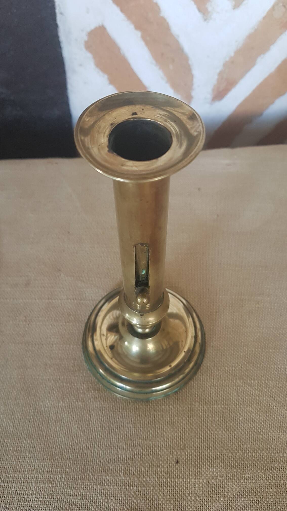 Brass candle holder with pusher and cup