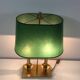 Pair of Two-Light Table Lamps in Brass with Green Shades. Work F