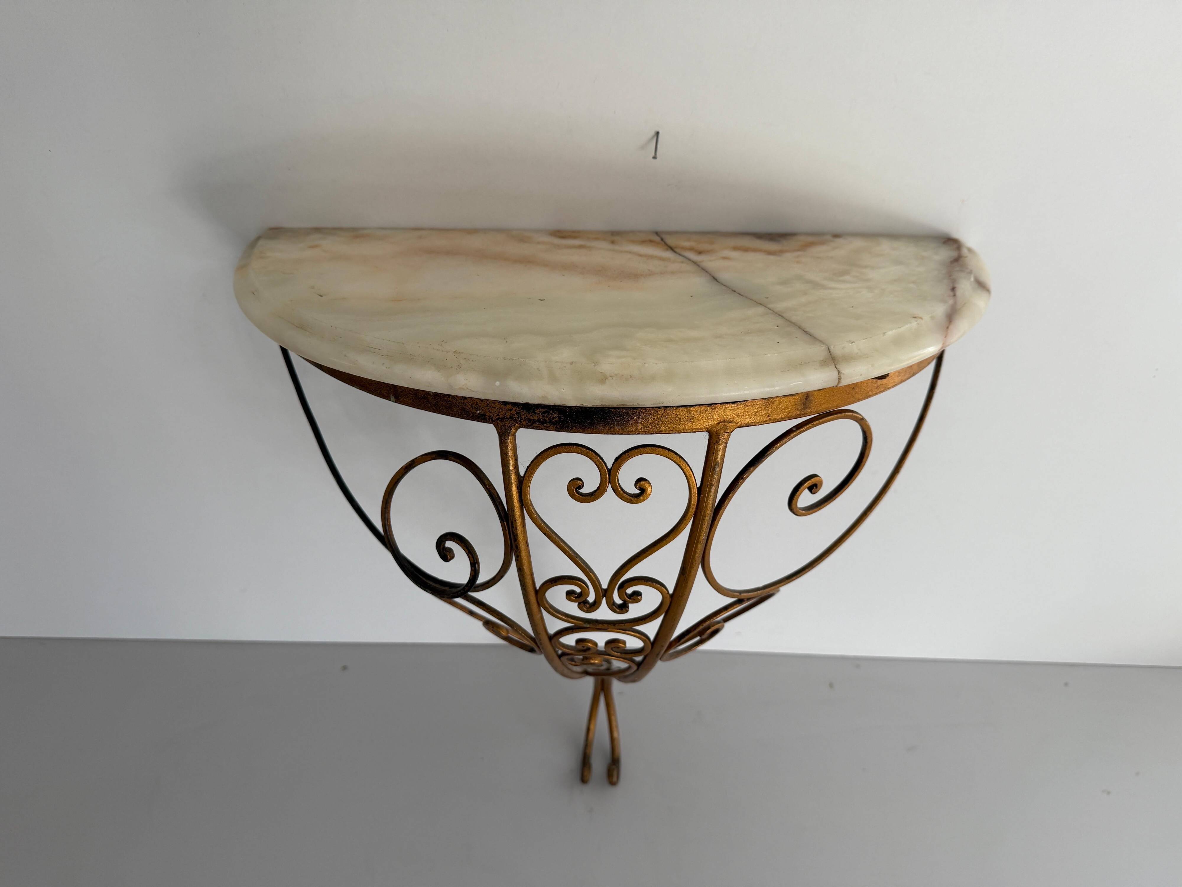 Mid-century floating wall console in wrought iron, 1950, Italy