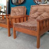 Pair of 70s pine armchairs
