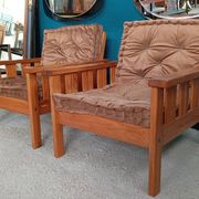 Pair of 70s pine armchairs