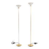Pair of Italian golden floor lamps with glass shade, 1970’s