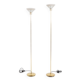 Pair of Italian golden floor lamps with glass shade, 1970’s