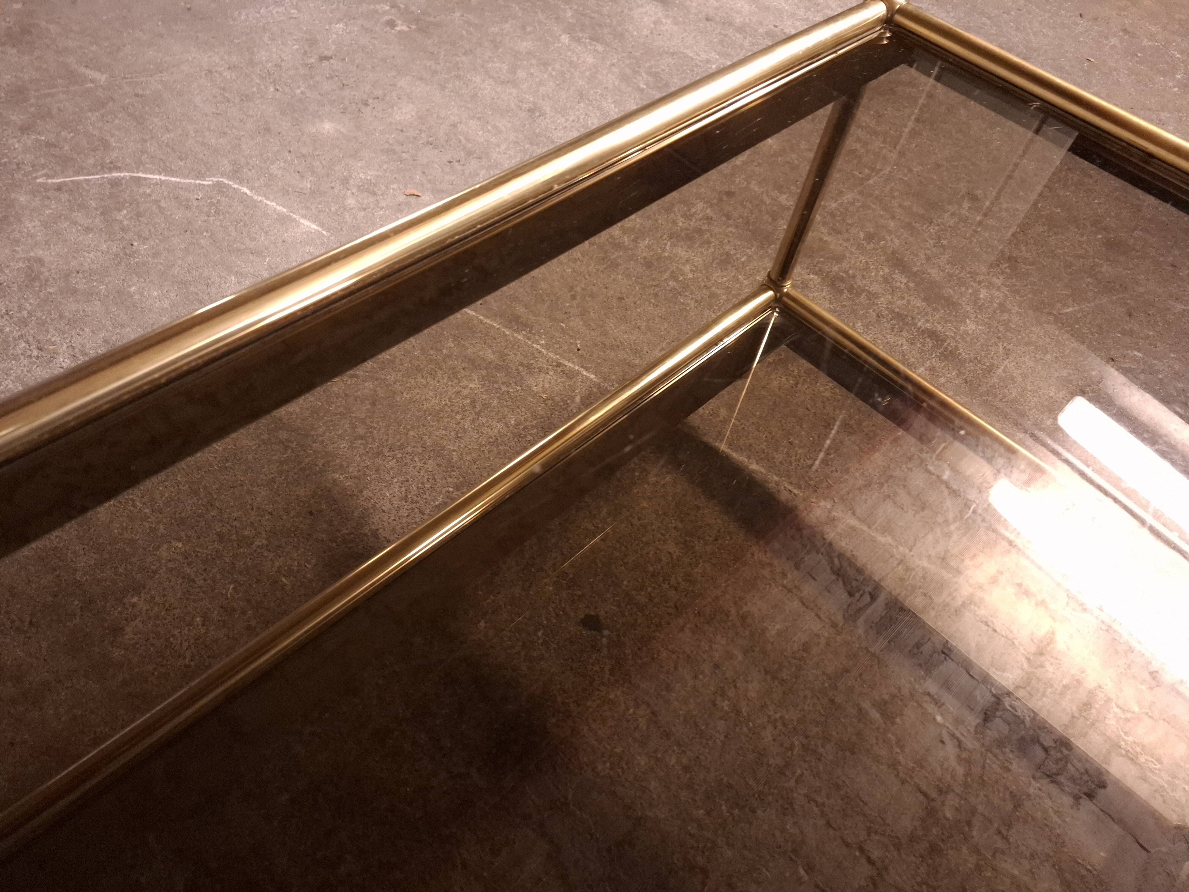 Vintage 80's brass coffee table, glass tops