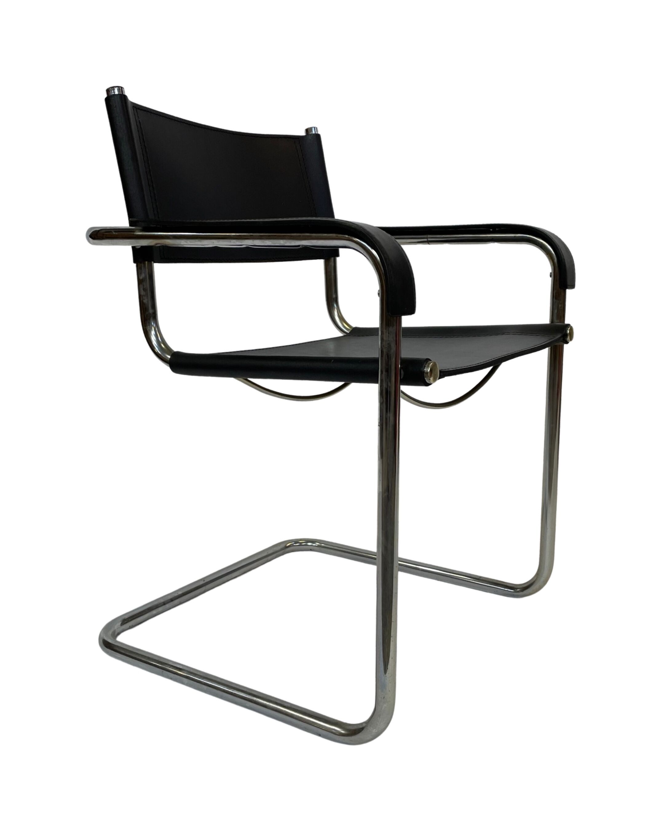 Set of 4 bauhaus cantilever chairs black leather and chrome design