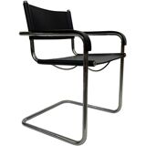 Set of 4 bauhaus cantilever chairs black leather and chrome design