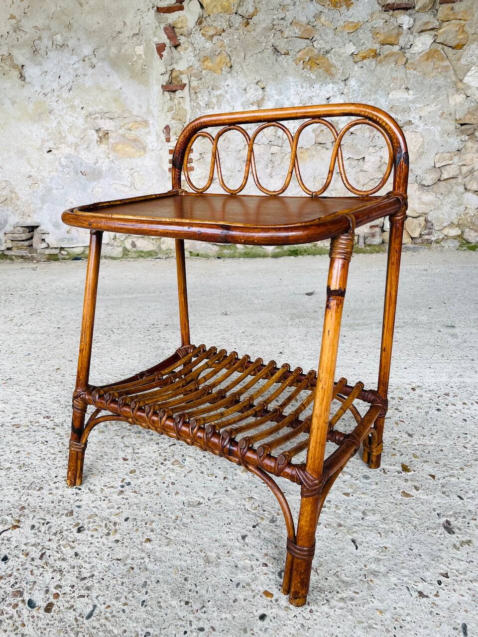 Bamboo and rattan side table, Italy, circa 1960s