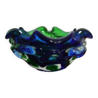 Ashtray or empty pocket in cobalt blue and green murano glass