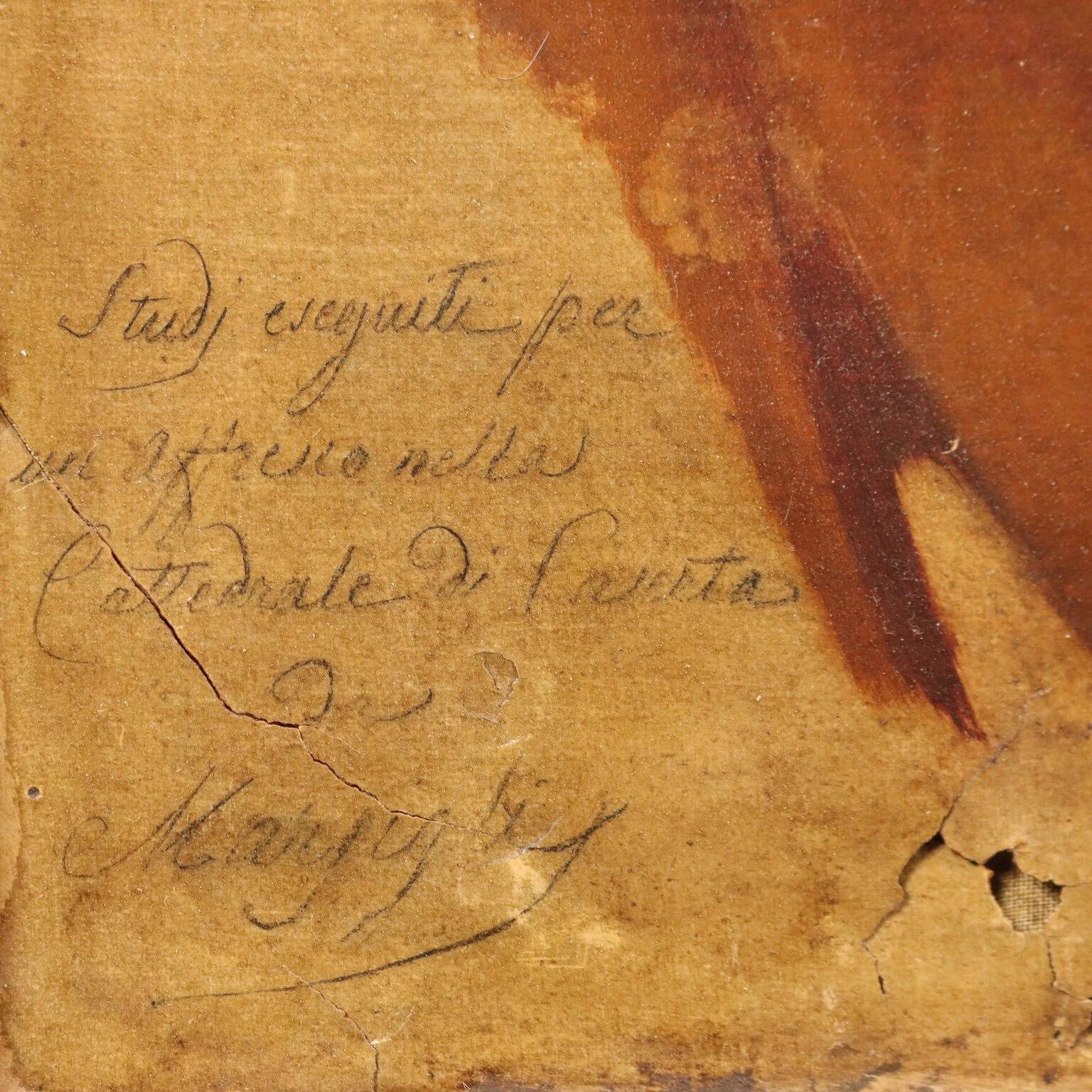 Ancient painting signed Filippo Marsigli, oil on paper, circa 1840.