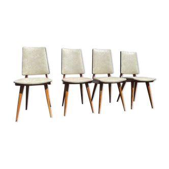 Lot de 4 chaises 1950 revêtement skaï