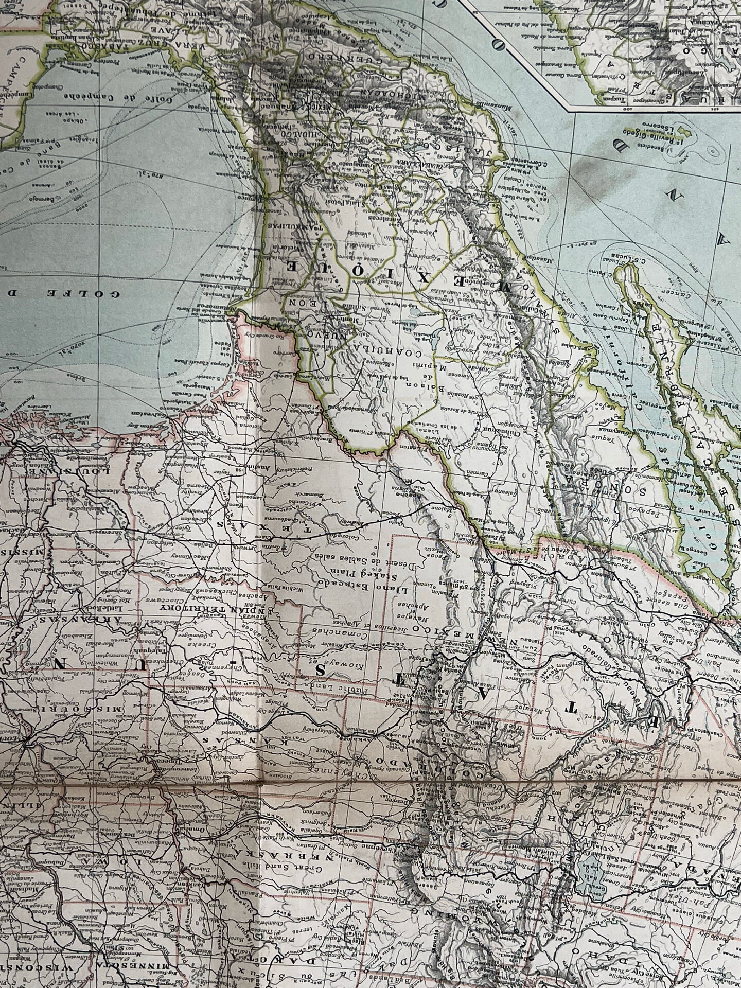 Carte ancienne États Unis et Mexique 70,5x53cm