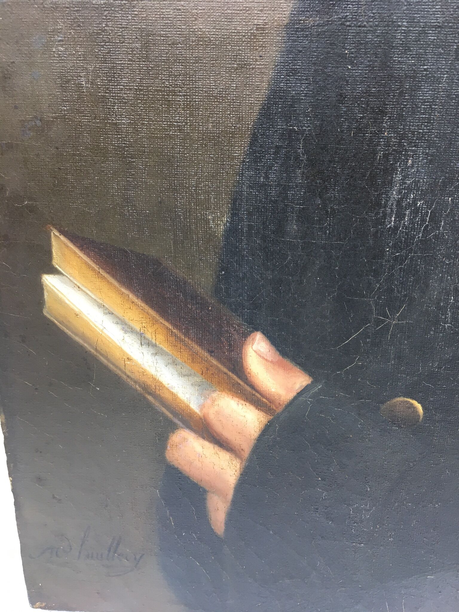 Signed painting, portrait of a gentleman with a book and an earring: 19th century