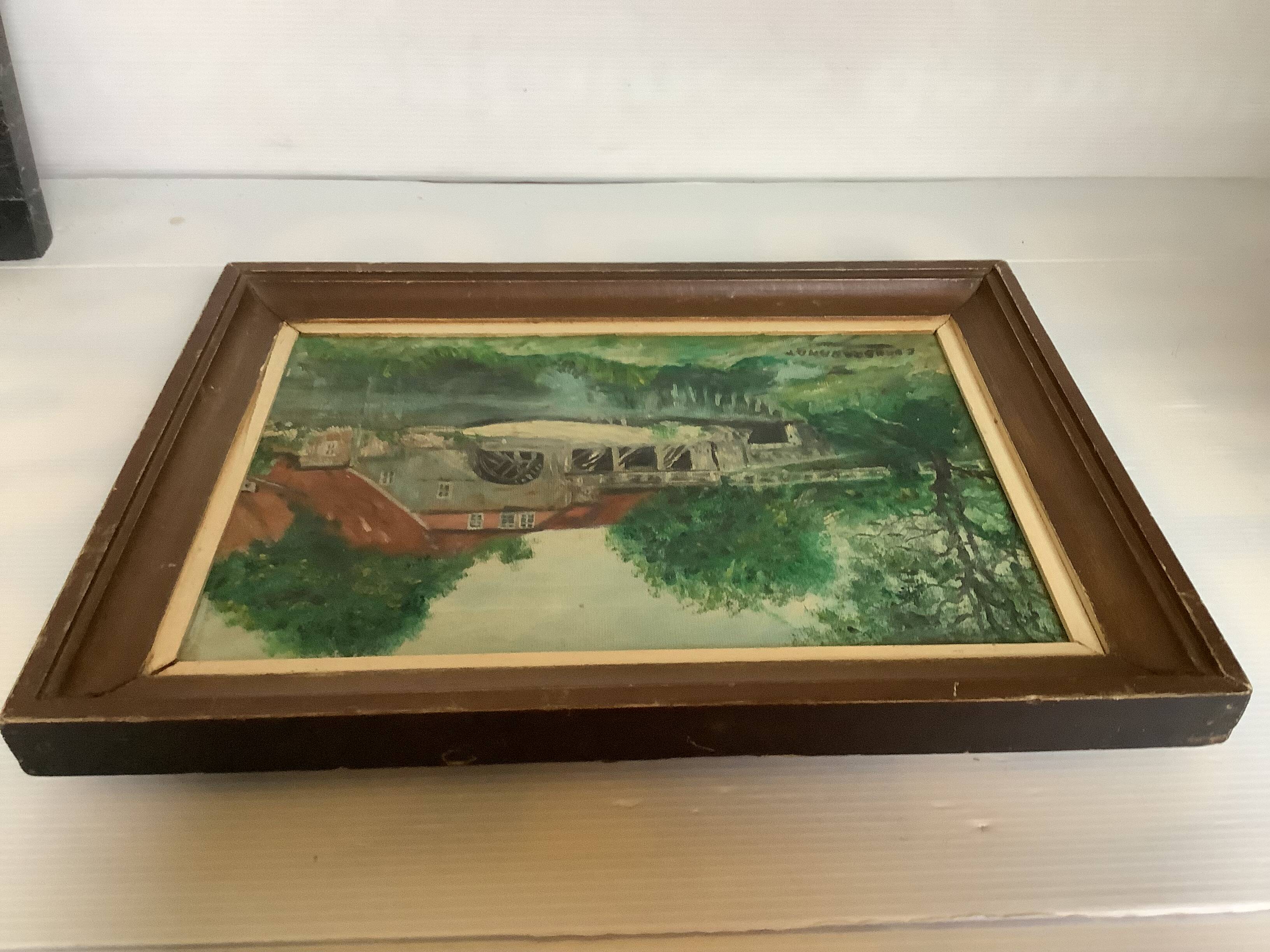 Watermill painting oil on canvas signed