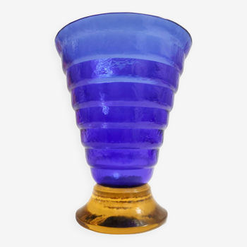 Vase postmoderne en verre de Murano bleu et jaune par Cá dei Vetrai, Murano, Italie