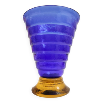 Postmodern Blue and Yellow Murano Glass Vase by Cá dei Vetrai, Murano, Italy