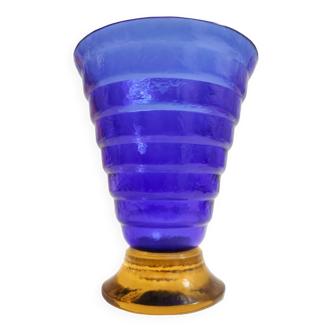 Vase postmoderne en verre de Murano bleu et jaune par Cá dei Vetrai, Murano, Italie