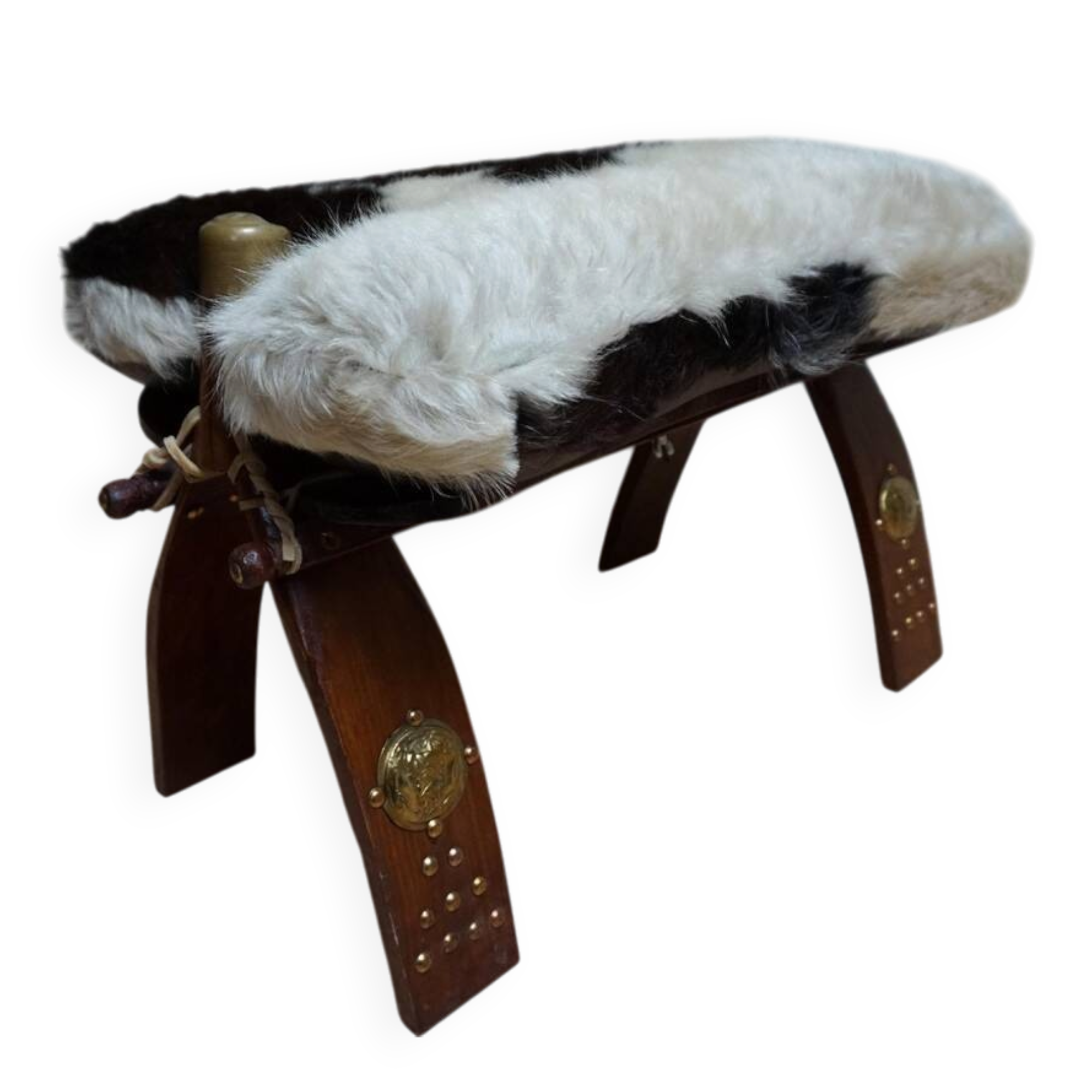Bedouin Camel Saddle & Hide Stool Ottoman 1970s