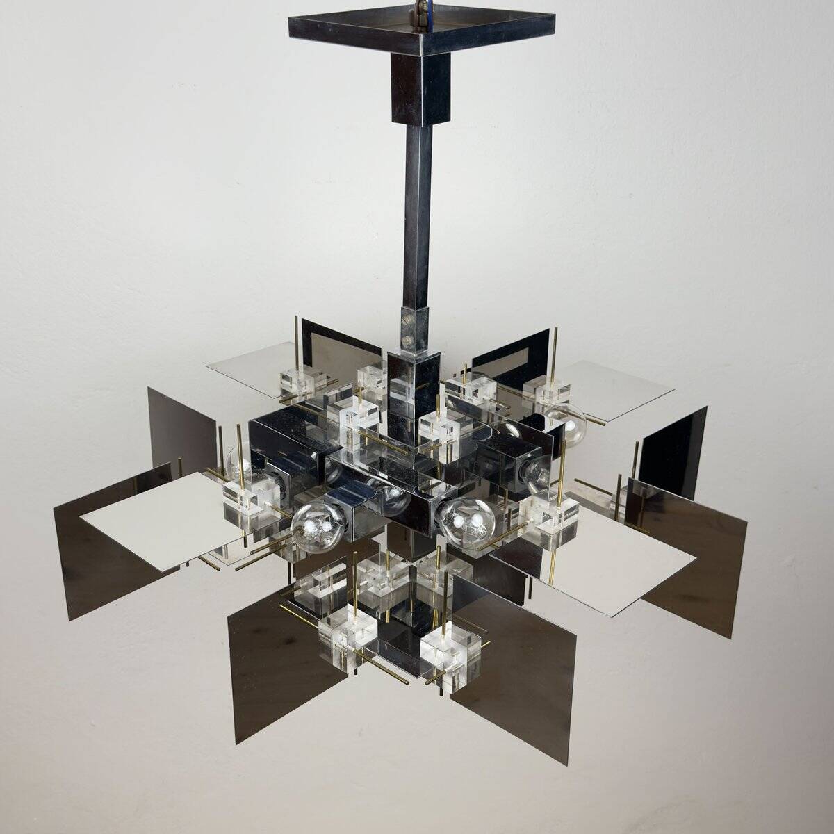 Vintage metal chandelier by Gaetano Sciolari, Italy, 1950s