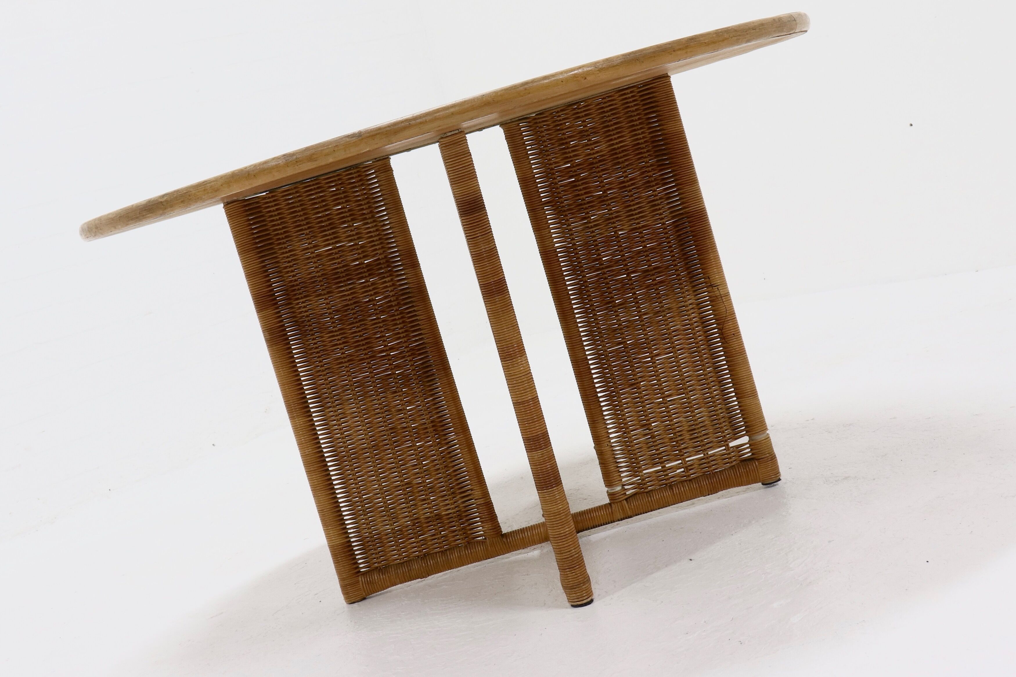 Table à manger en rotin et chêne par Luit van der Helm, Pays-Bas Années 1980