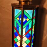 Stained glass lamp, art deco brass frame, 60x30