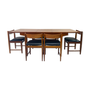 Ensemble de salle à manger danois du milieu du siècle des années 1960 avec table extensible et 6 chaises de salle à manger