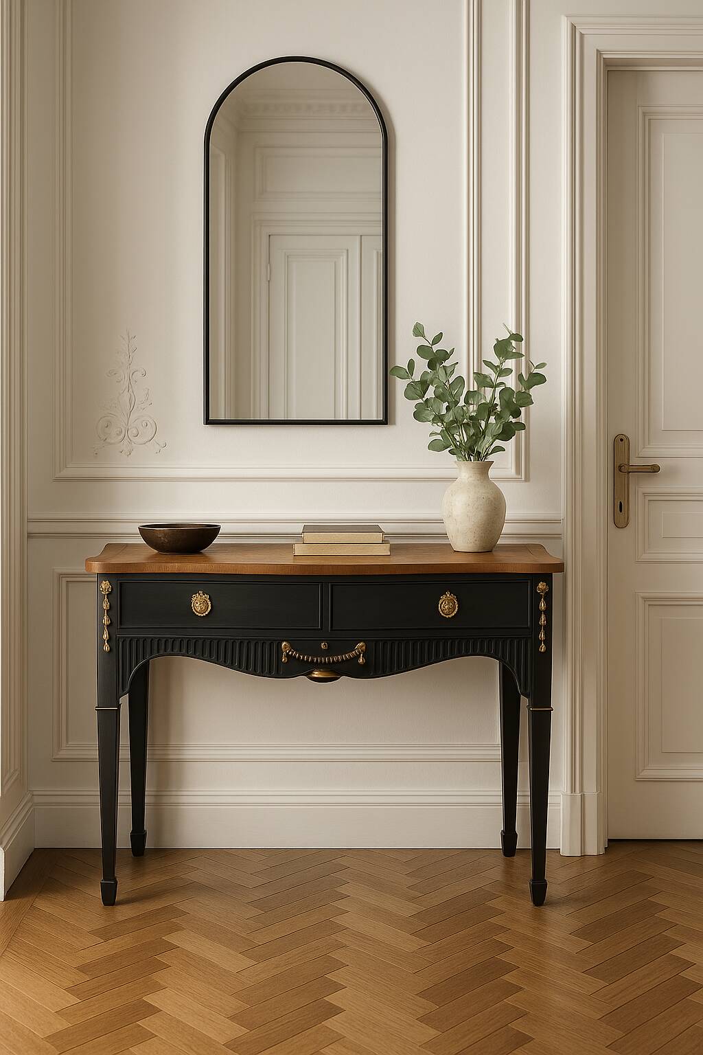 Restored antique console – Haussmannian elegance & velvet finish