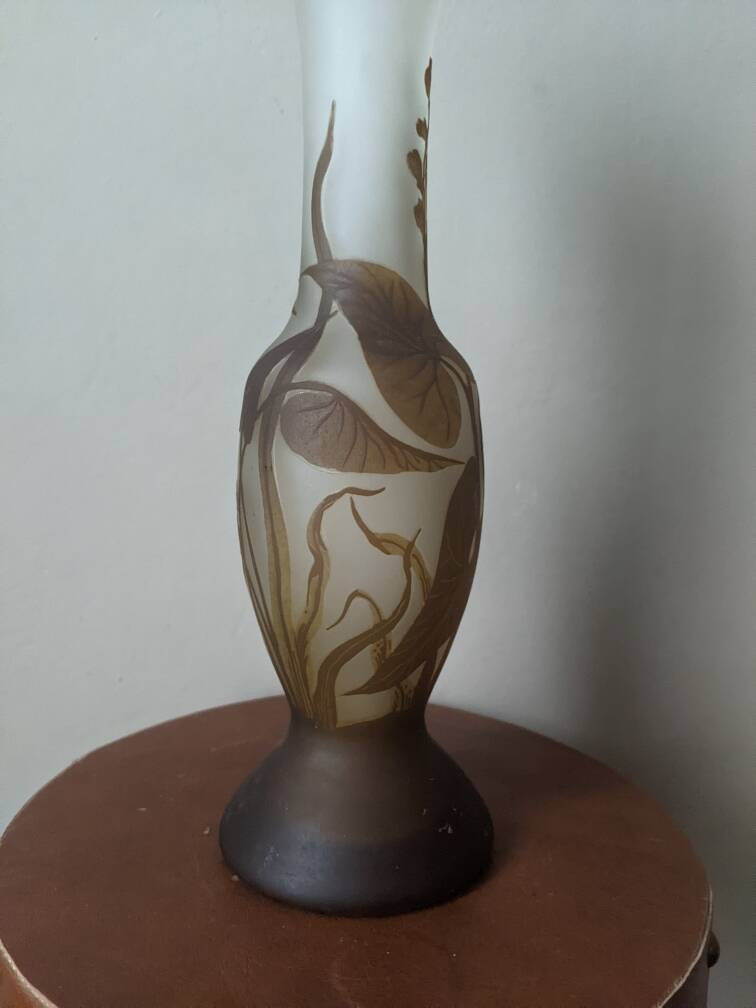 Art Deco glass paste vase signed Macau, Gallé inspiration, plant decoration