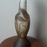 Art Deco glass paste vase signed Macau, Gallé inspiration, plant decoration