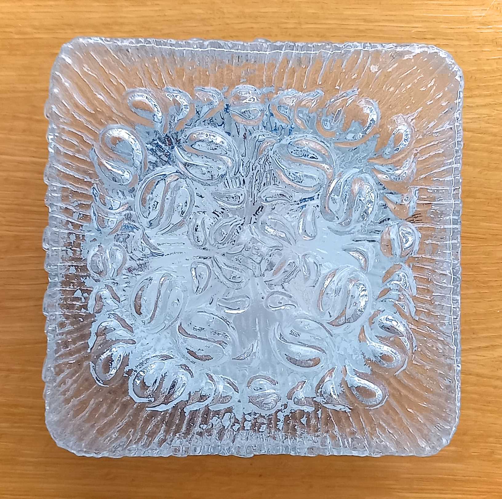 Plafonnier carré en verre ciselé transparent vintage