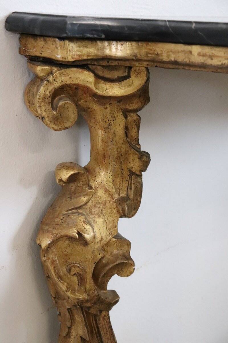 Giltwood antique console table with marble top, Italy 18th century