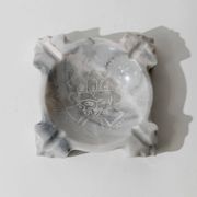 Vintage Mexican marble ashtray from the 1970s, engraved Aztec pattern.