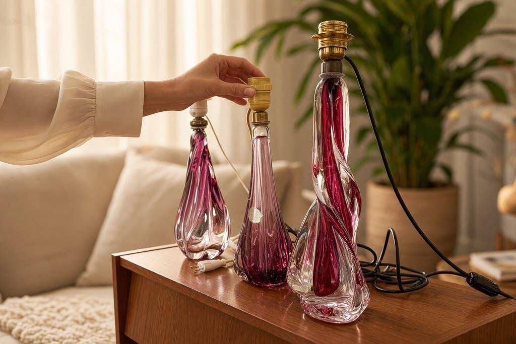 Vintage lamp base in crystal VSL and ruby glass