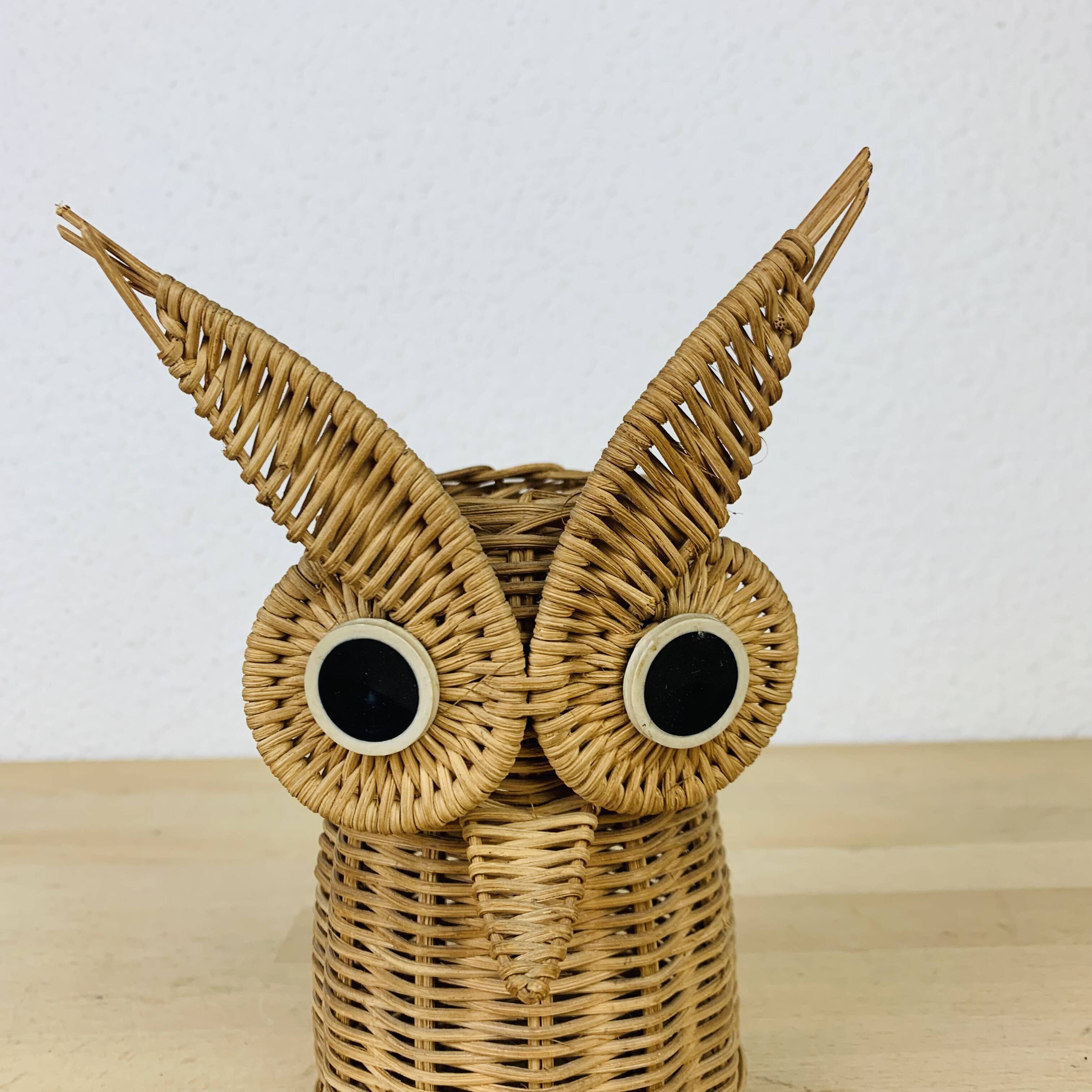 Pot à crayon hibou en osier