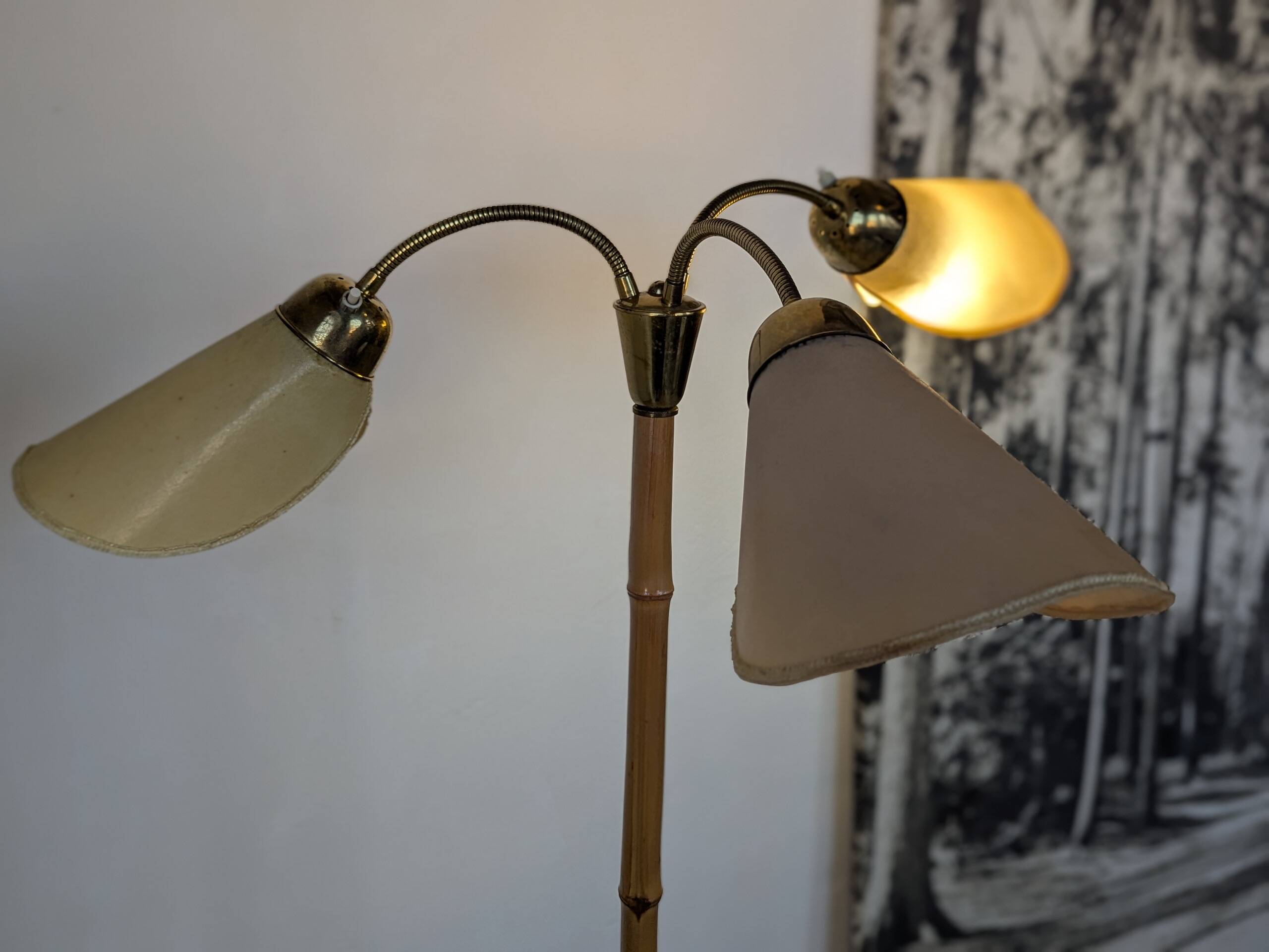 Bamboo and brass floor lamp