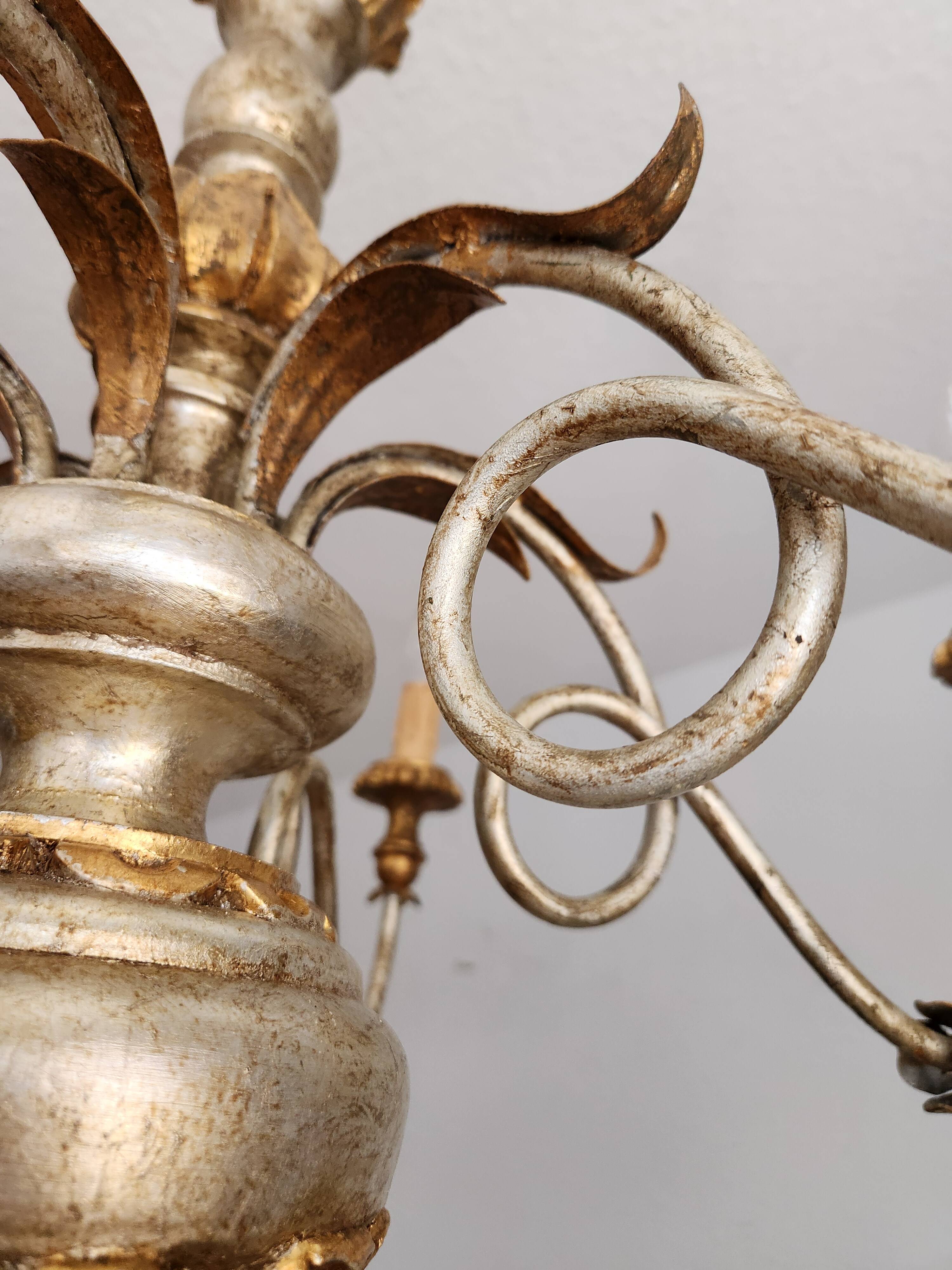 Antique gilded silver chandelier Florentine Rococo Louis XV Italy