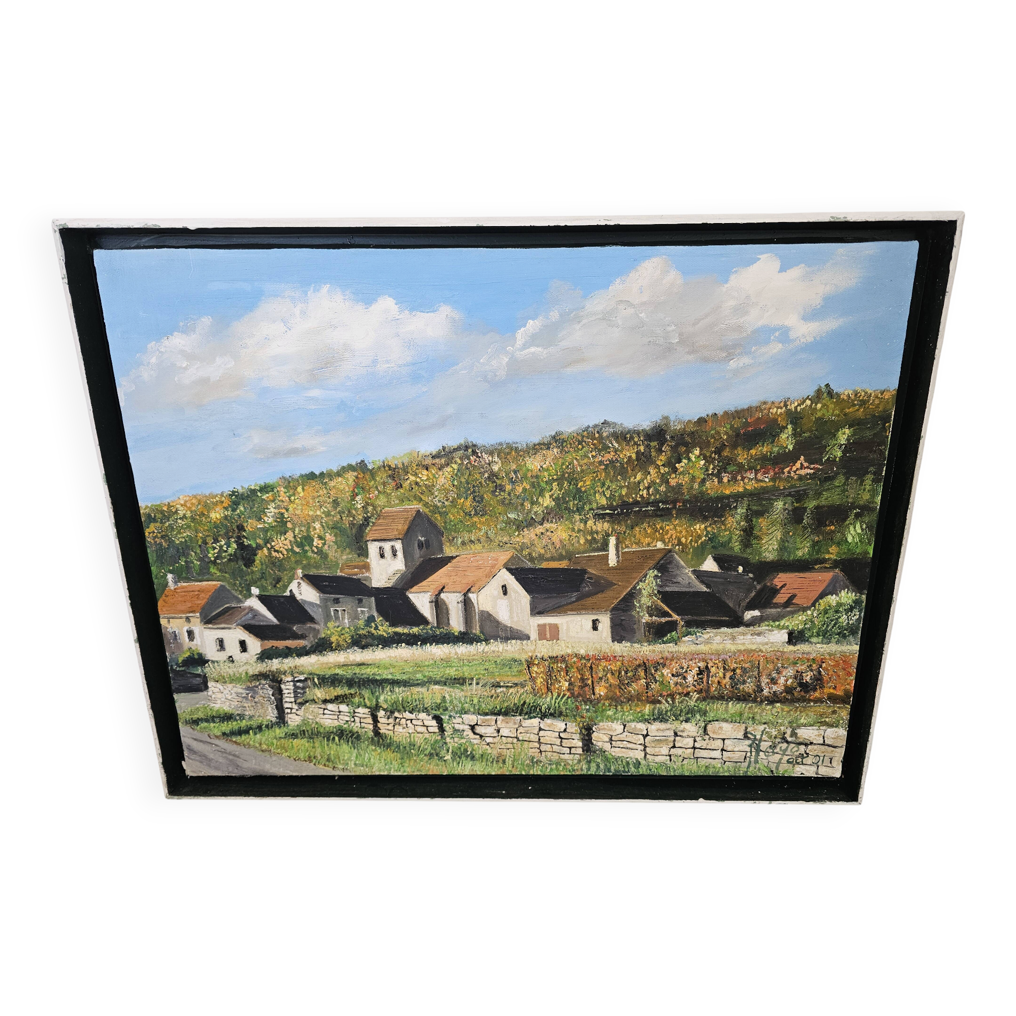 Oil on Canvas Painting of a Burgundian Village signed Blayo