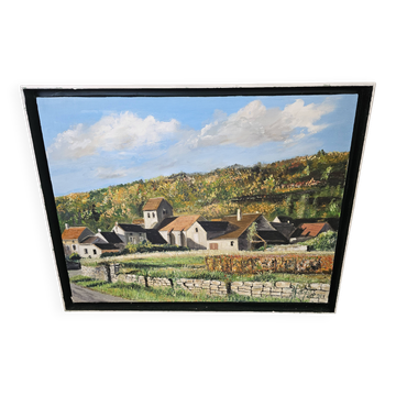 Oil on Canvas Painting of a Burgundian Village signed Blayo
