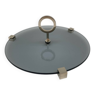 Plateau de présentation en verre et chrome