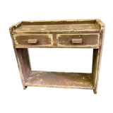 Old wooden brown hall cabinet with 2 drawers