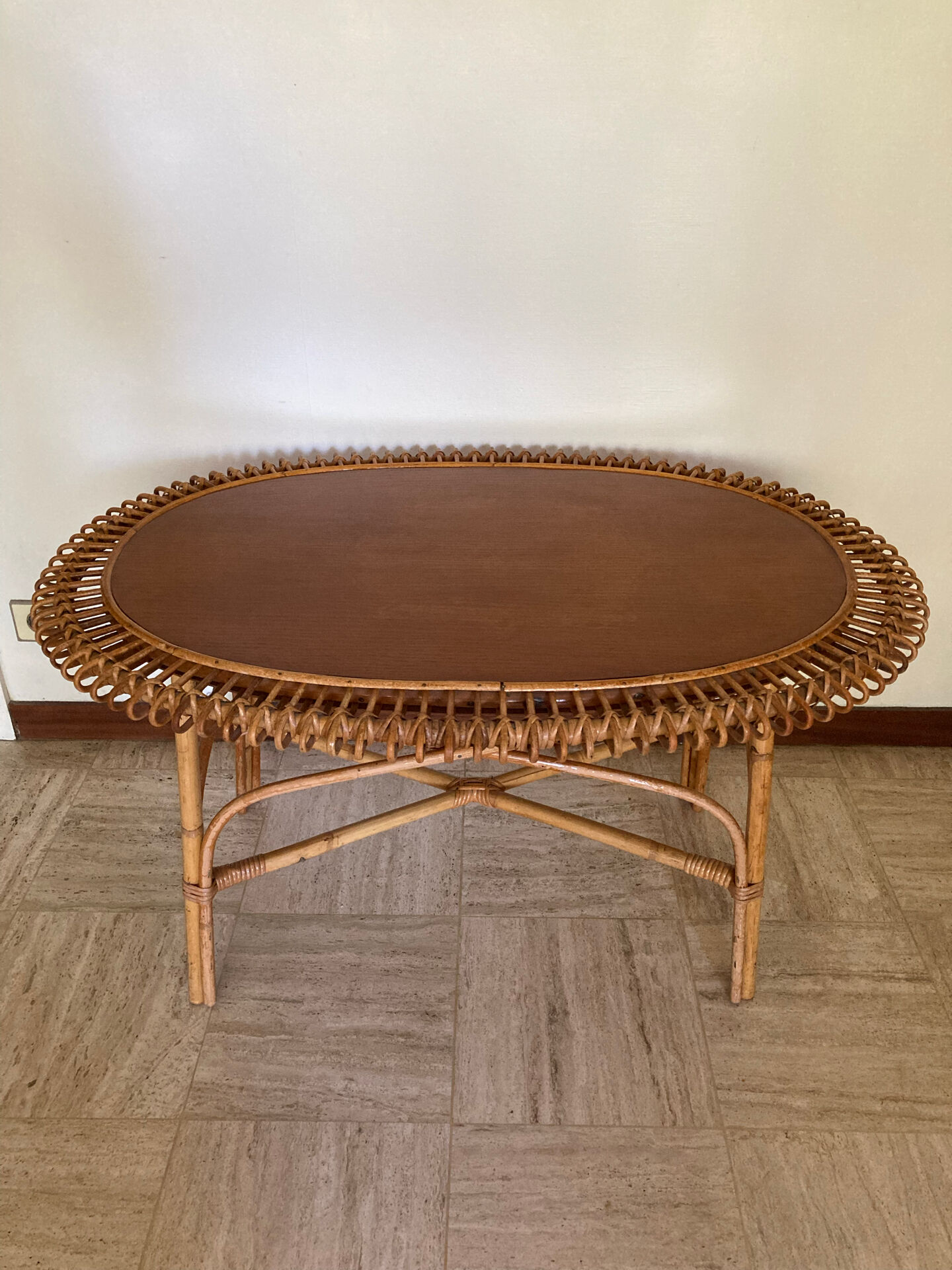 Vintage sun rattan oval coffee table