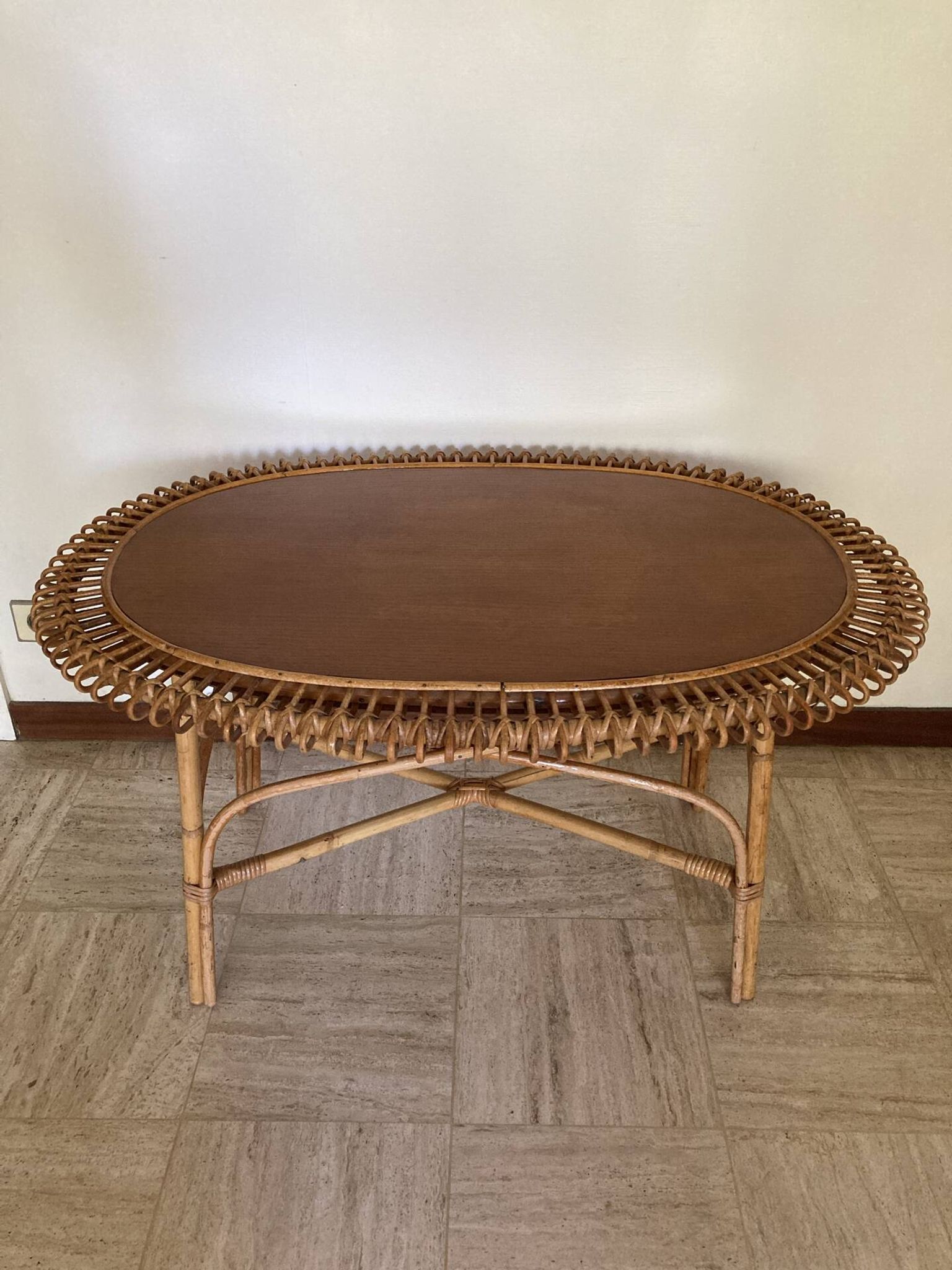 Vintage sun rattan oval coffee table