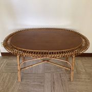 Vintage sun rattan oval coffee table