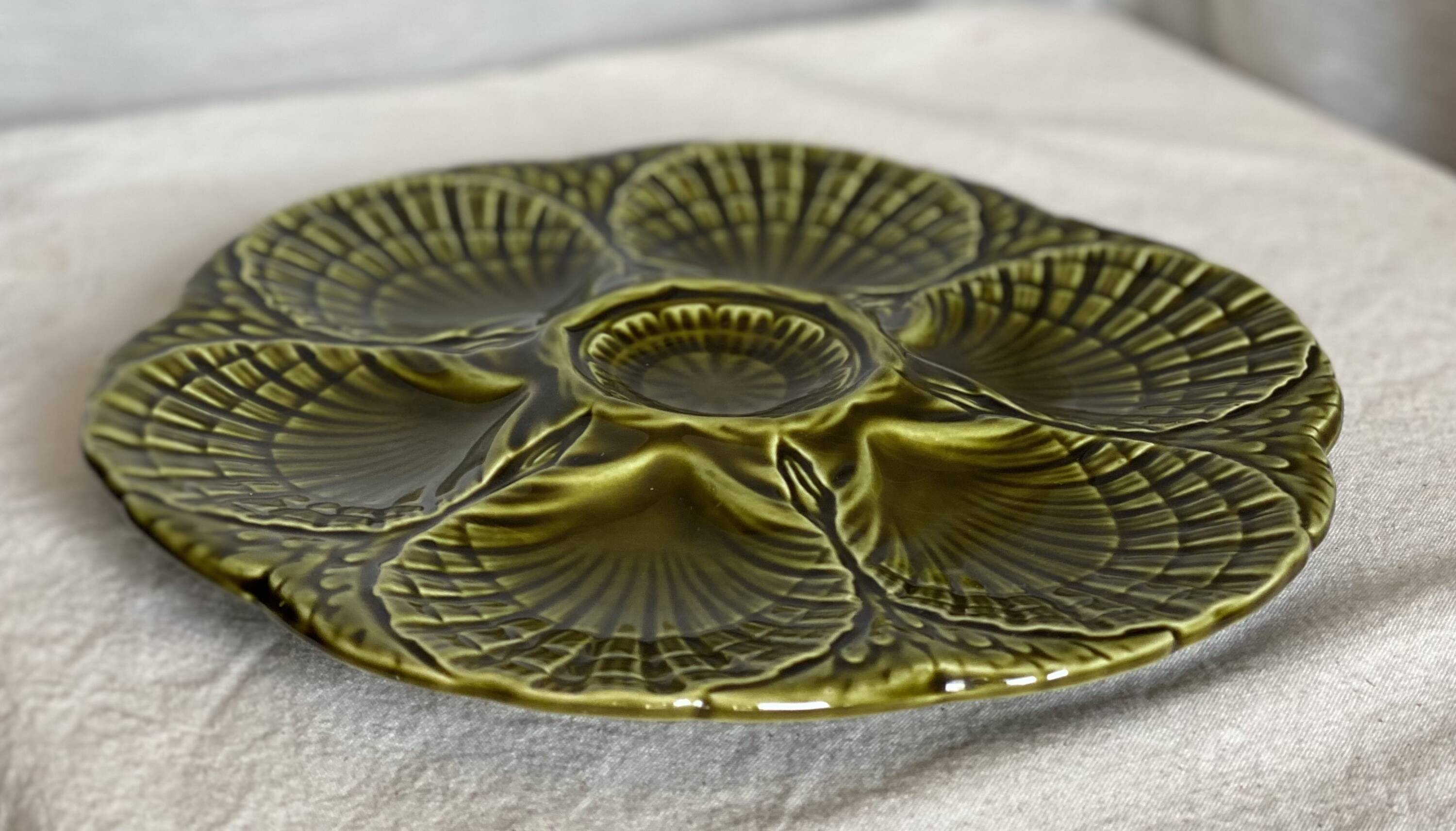 Set of 6 vintage Sarreguemines shell barbotine plates