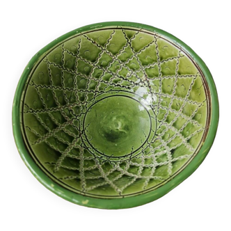 Petit bol céramique vintage fait main oriental emailé vert