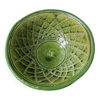 Small vintage handmade oriental green enameled ceramic bowl