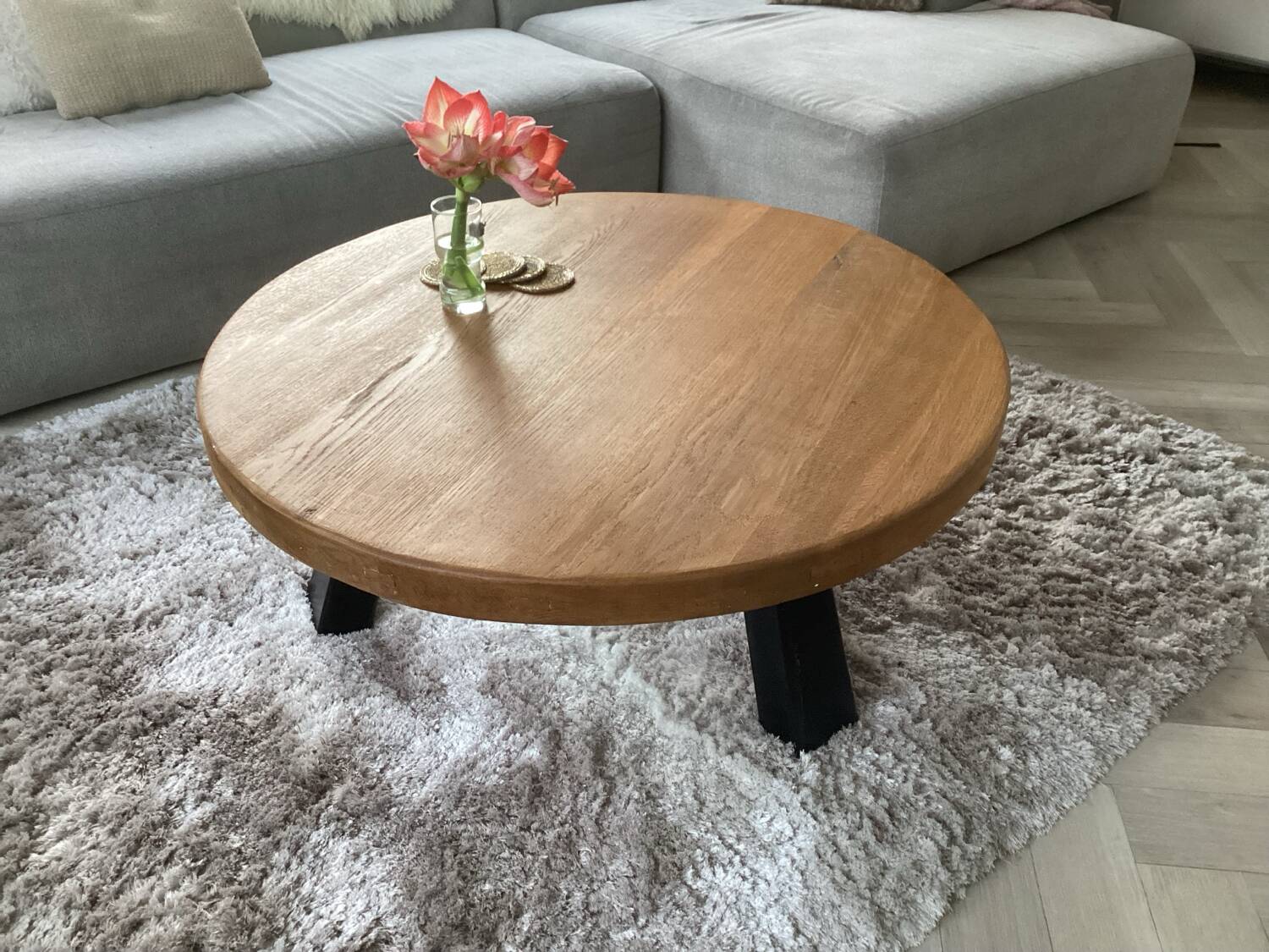 Oak Coffee table tree legs , 1970 Midcentury