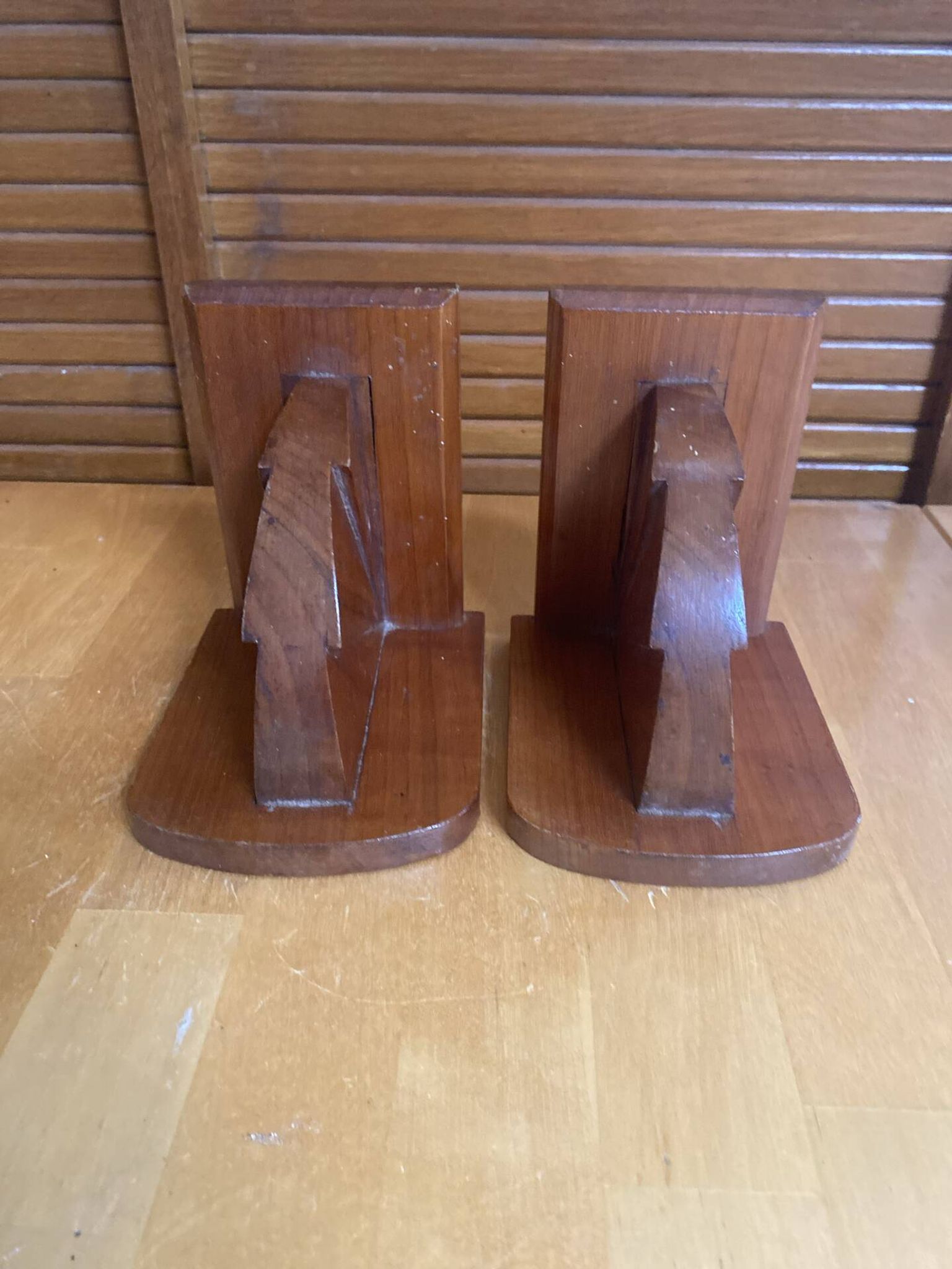 Pair of Vintage Art Deco Wooden Bookends Made in France #E068